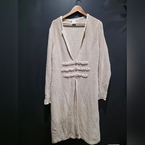 Long Cream Braided Button Closure Cardigan Cotton Blend VTG XL Y2K